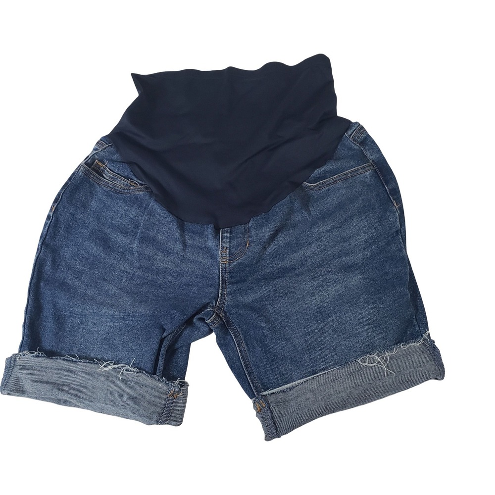Time and Tru Maternity Denim Shorts Blue Cuffed Raw Hem Size S 4-6 Full Band